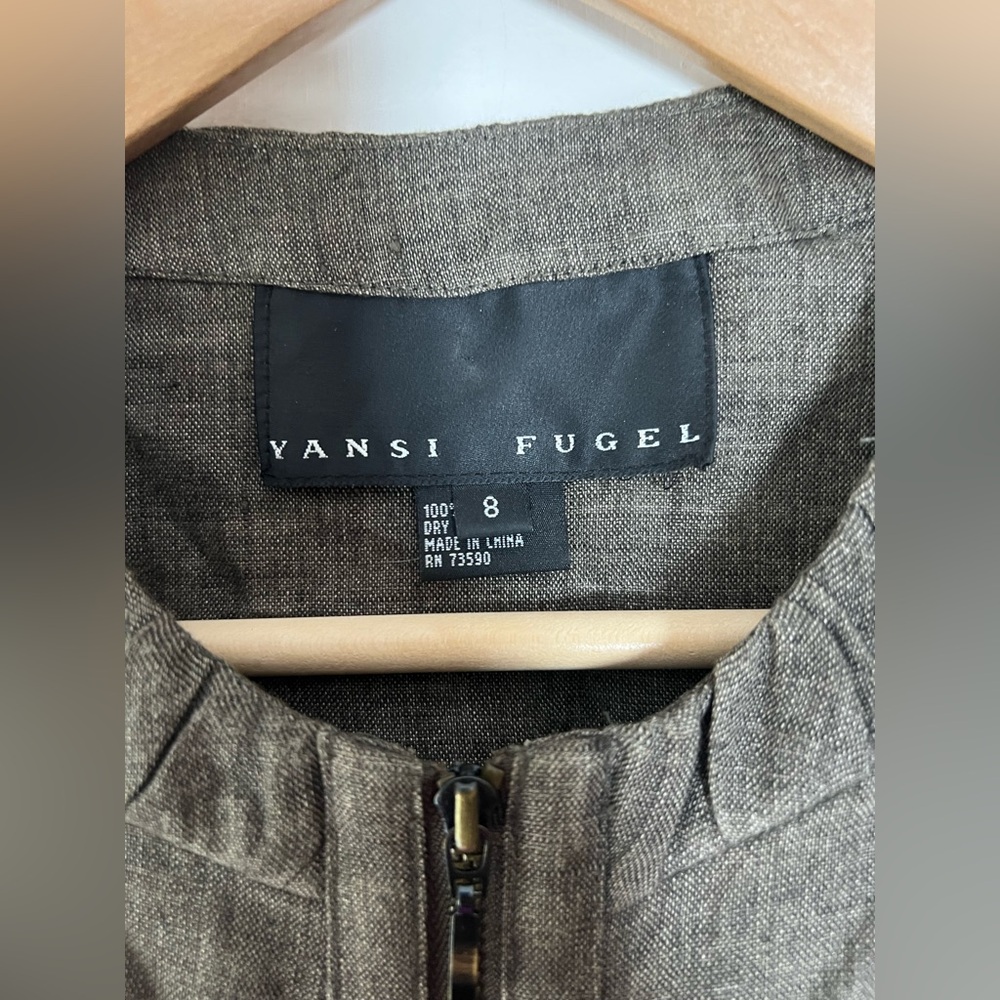 Yansi Fugel 100% Linen Bomber Utility Jacket Zip Front Ruched Soft Girl Artsy - Picture 2 of 10